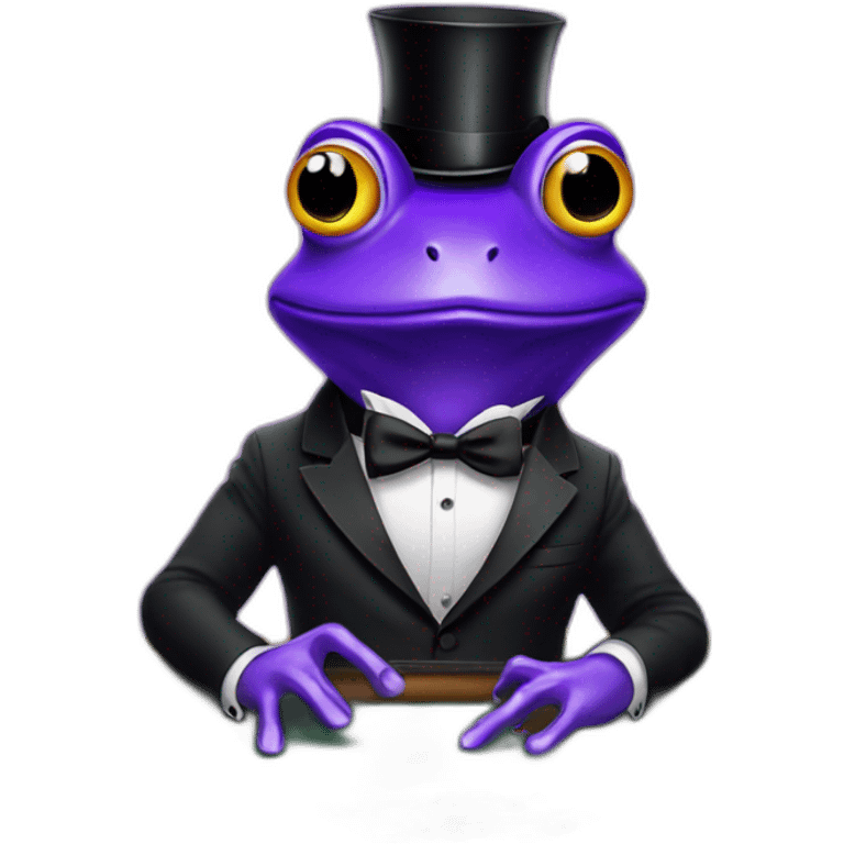 violet frog wearing tuxedo playing poker in casino emoji