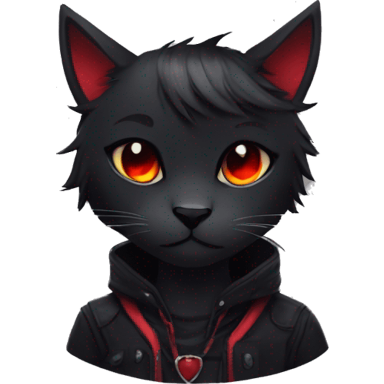 Anthro Edgy Cool Beautiful Black Cat-Fursona with Emo Hair-bangs with Red Streaks emoji