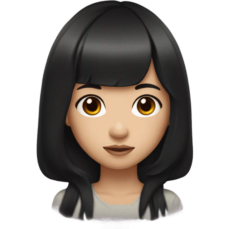 Girl with long and black hair ,Asian eyes and plumps lips and have a bang  emoji