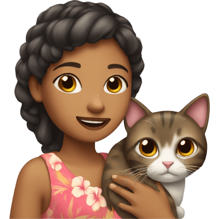 A girl in Hawaii with her cat emoji