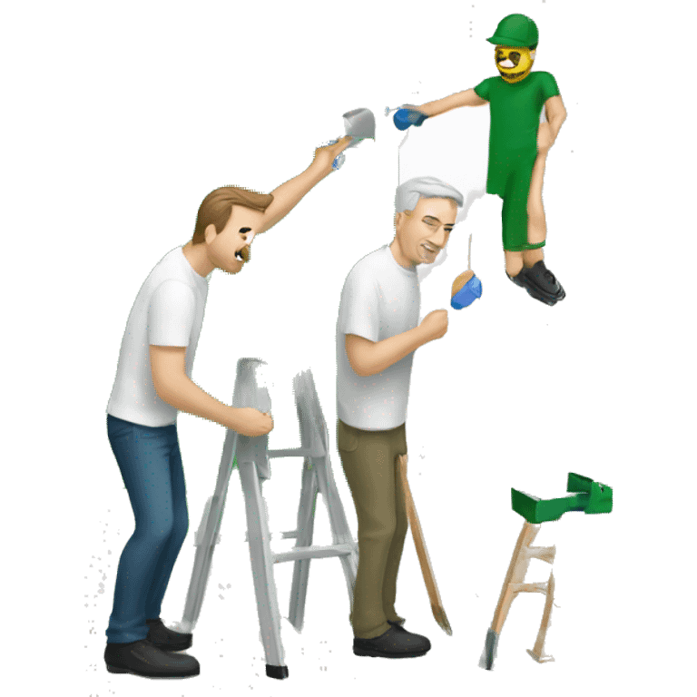 A white man and his white father painting a wall green with a roller emoji