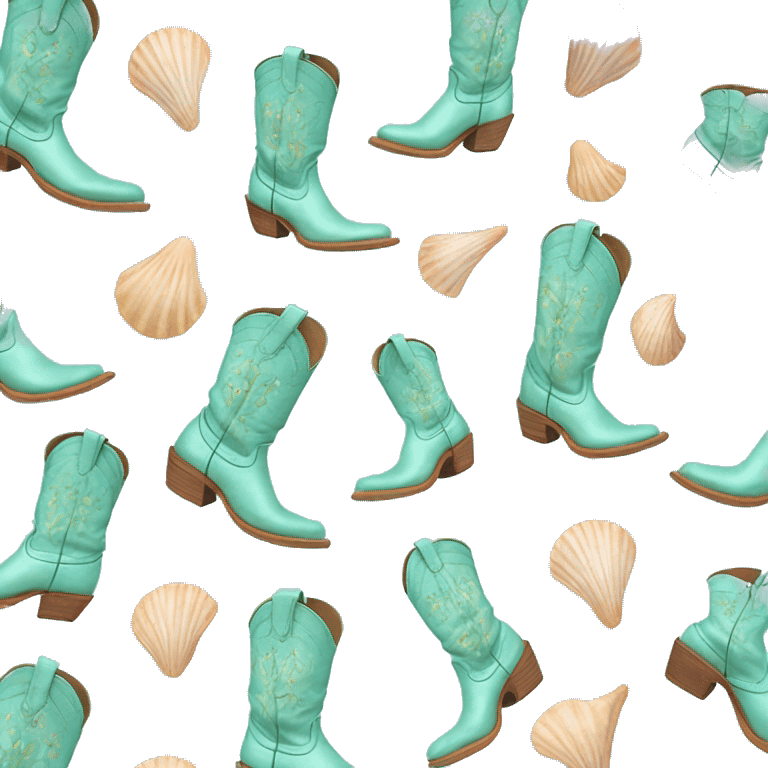 Light blue green cowgirl boots with seashell print emoji