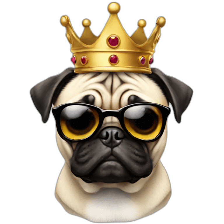 pug with a gun with sunglass and crown emoji