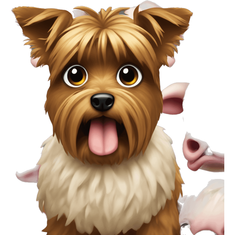 Evil yorkie eating giant mutton emoji