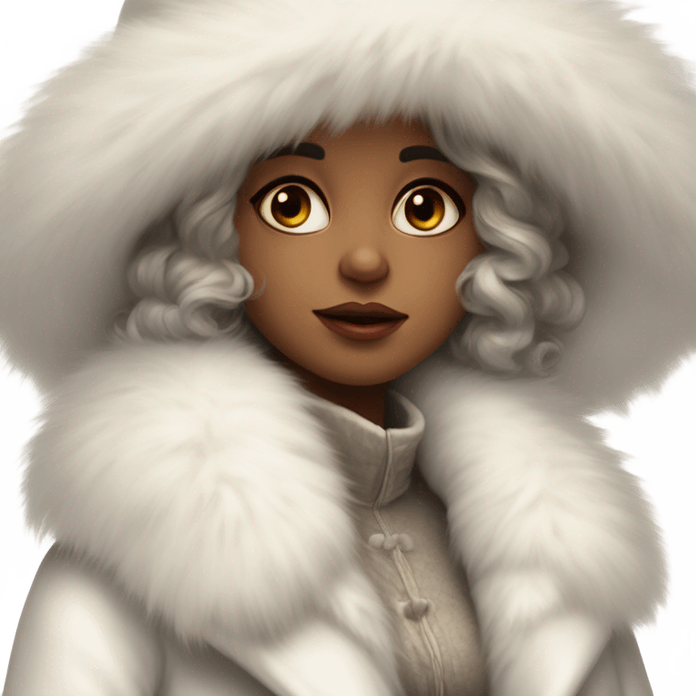 a girl with a white big fluffy fur hat and white fur coat, Ada Gladys Killins, aestheticism, a character portrait emoji