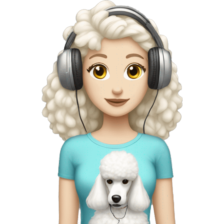 white girl with headphones and white poodle emoji