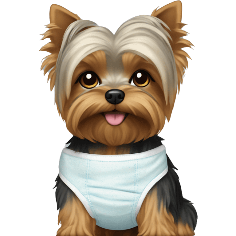 old Yorkie dog wearing a diaper emoji