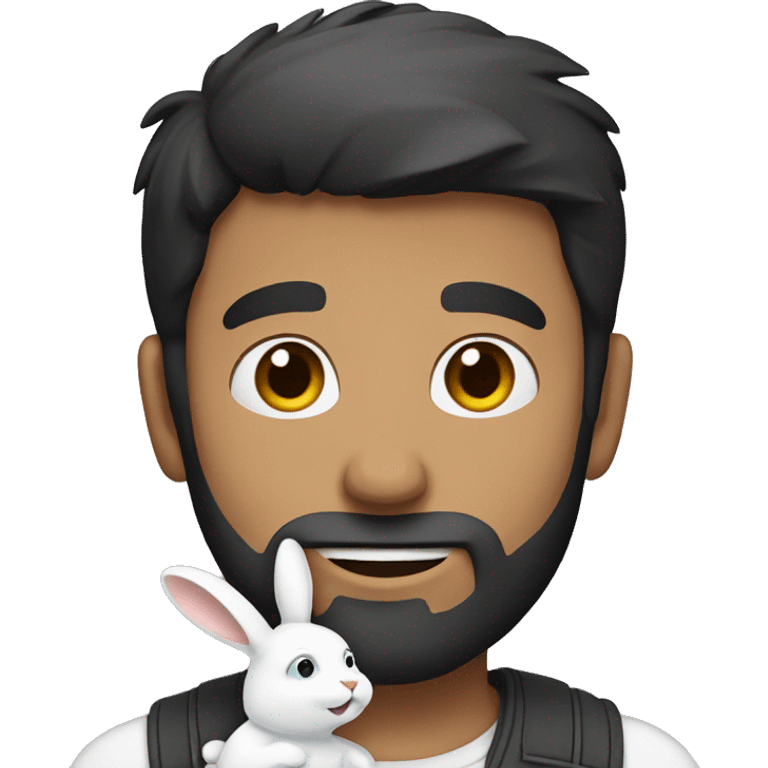 Dark hair guy with a beard holds a white rabbit  emoji