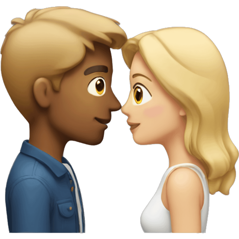 Couple kissing woman with long brown hair man with short blonde hair emoji