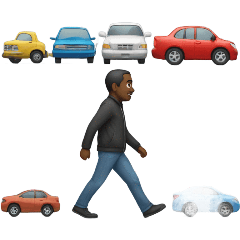 guy walking past moving cars emoji