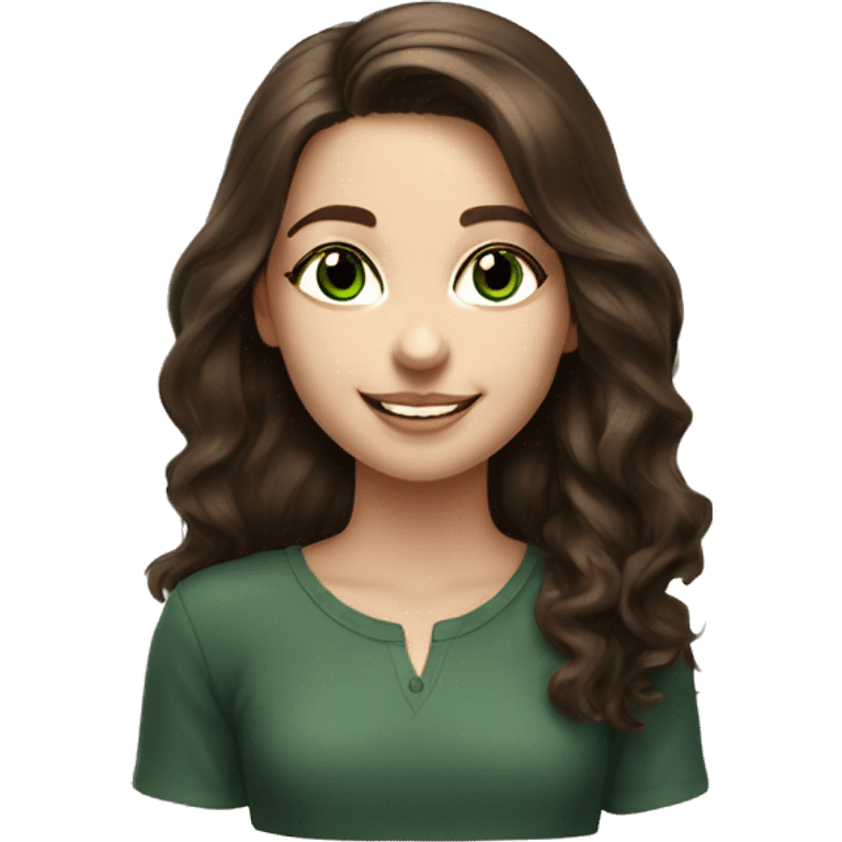 PORTRAIT OF A BRUNETTE GIRL WITH COPPER REFLECTIONS IN DARK BRONZE GREEN EYES WITH A PORCELAIN COMPLEXION AND WHO SMILE emoji