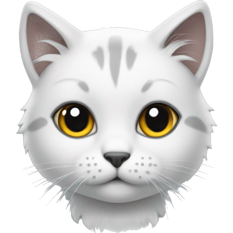 small cat with white fur and grey colored bangs emoji