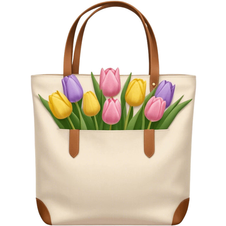 canvas tote bag filled with pastel tulips emoji