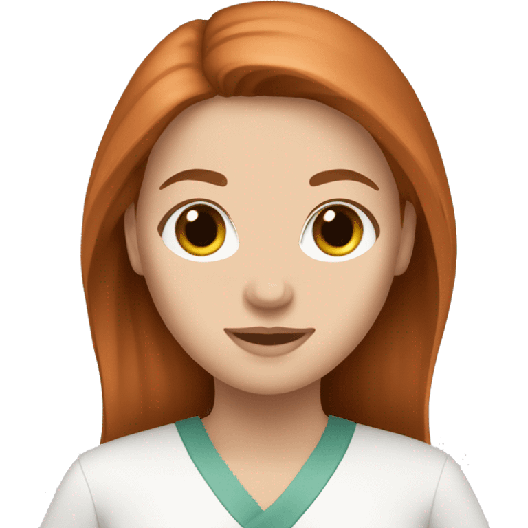 white girl. long auburn hair. Scrubs.  emoji