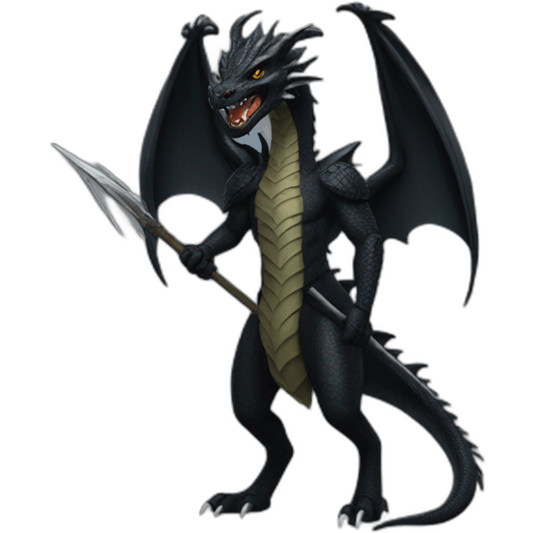 black Dragon with spear, human face emoji