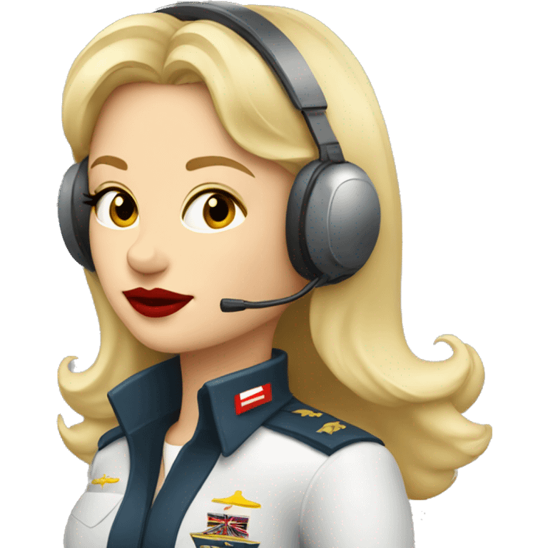 Blonde Russian pilot girl with red lips with airplane pilot headset   emoji