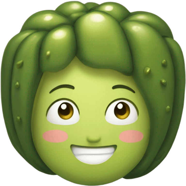 Cute little pickle that is smiling and has Rosie cheeks emoji