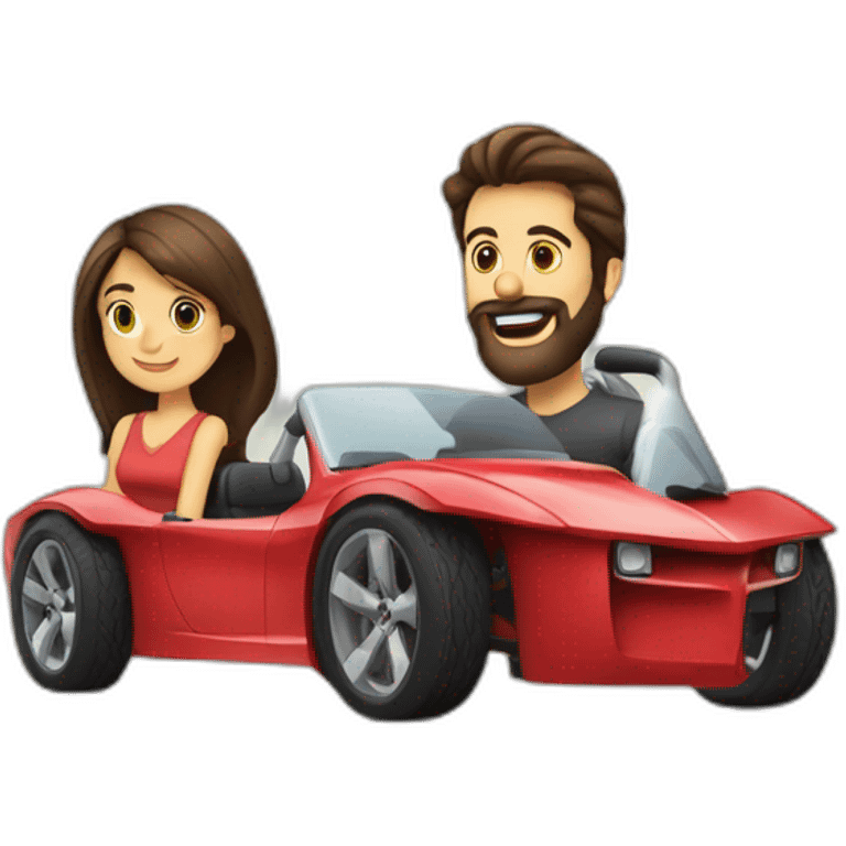 Brunette-bearded man-and-brunette-girl-roadster-car-driving emoji