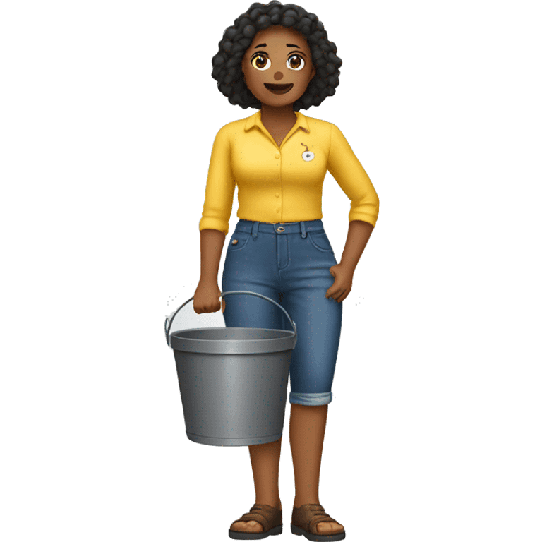 A woman standing with one of her legs in a bucket emoji