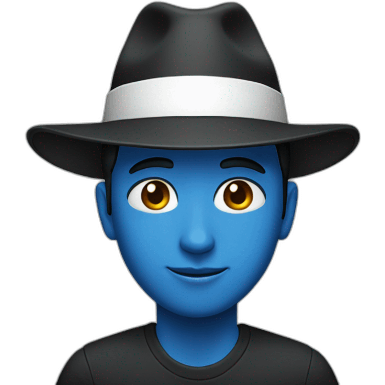 A person wearing a blue shirt and a black hat emoji