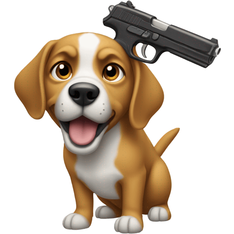 Dog pointing fake gun his owner emoji