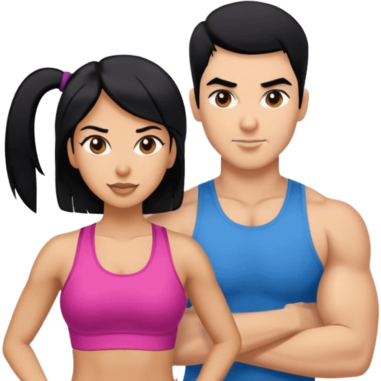 Une femme coach fitness qui coach une autre femme. La coach fitness doit avoir les cheveux noir emoji