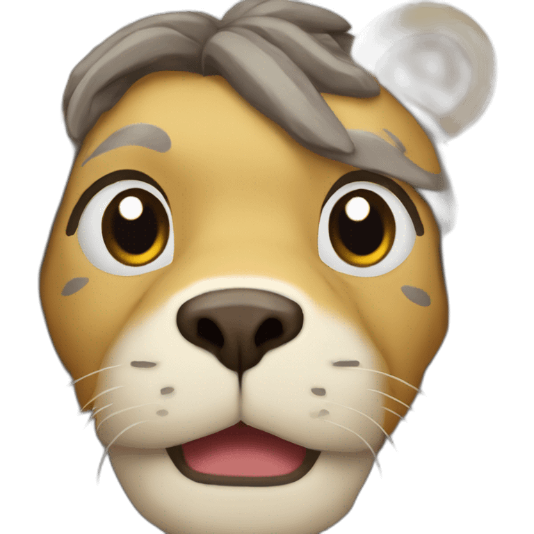 Payasito q salta alegre pero triste acompañado de un león emoji