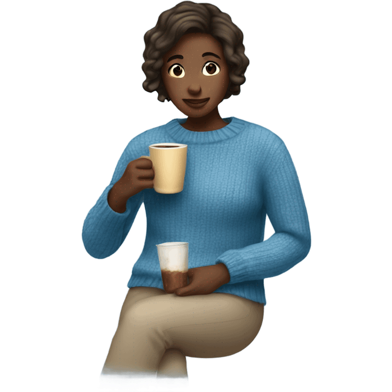 Blue sweater girl drinking cocoa emoji