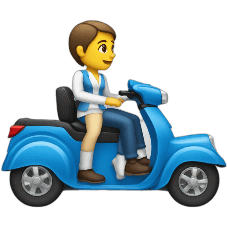 white man and white woman riding blue crossover car sideview emoji