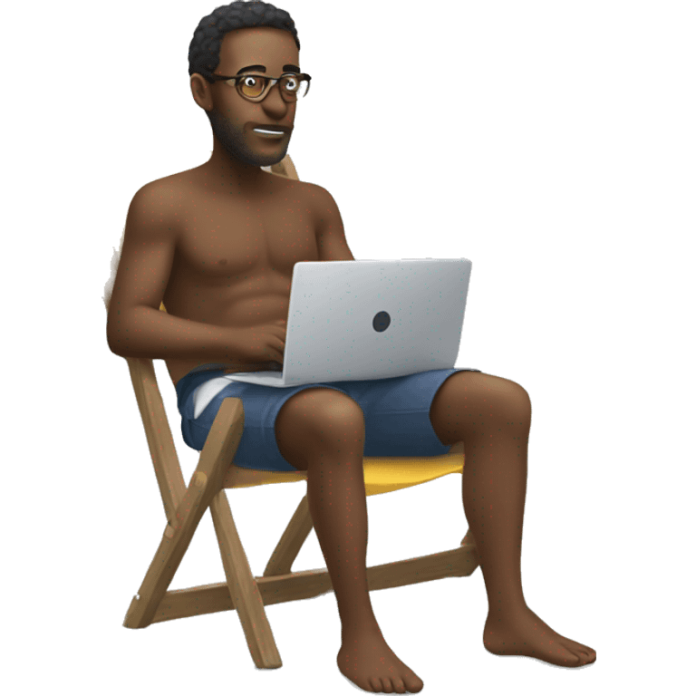 Man on deck chair with laptop on his knees emoji