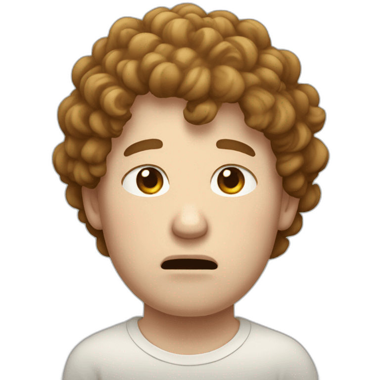 pale plump man with curly brown hair,crying emoji