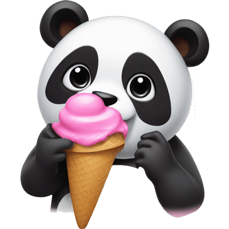 Panda eating pink ice cream emoji