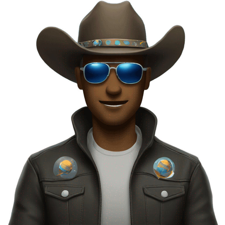 A cowboy wearing horn-rimmed shades in space emoji