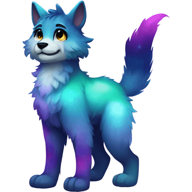 Colorful gradient-Sparkle-nebula-fursona anthropomorphic furry full body emoji