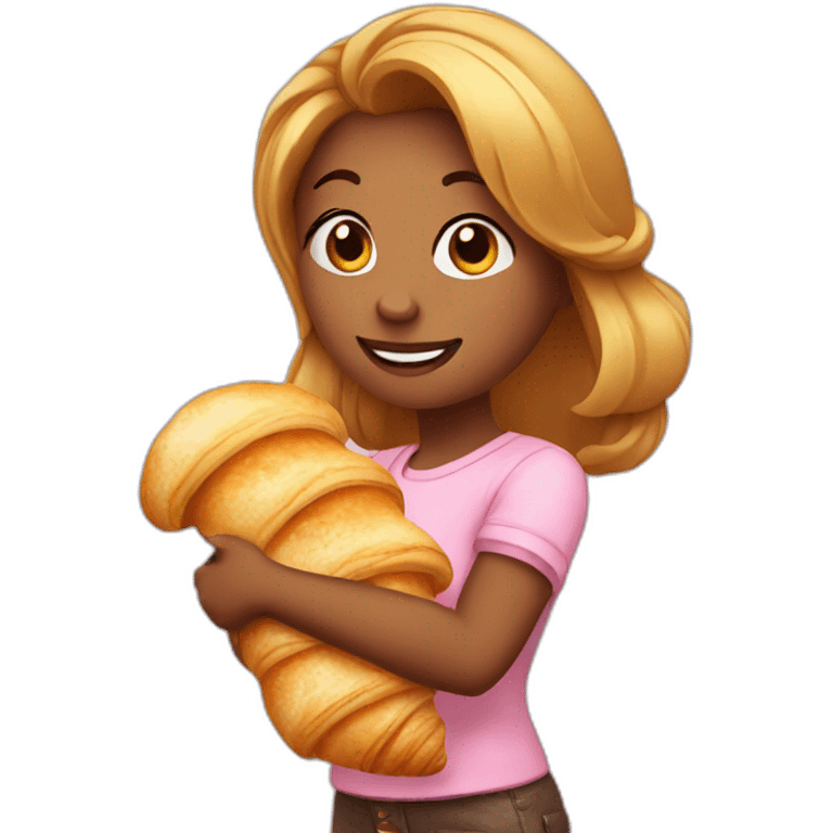 Cute girl with croissant  emoji