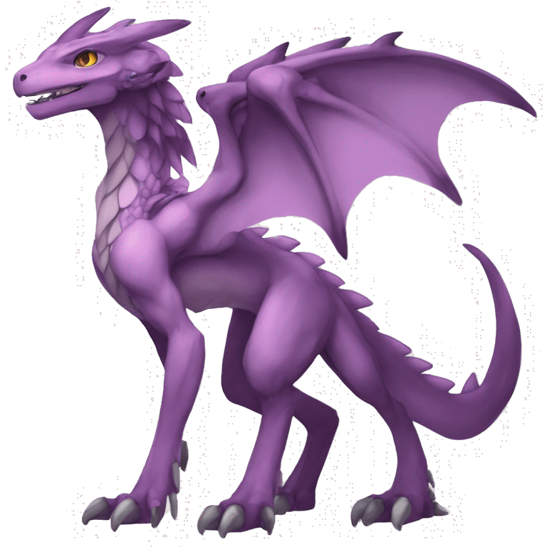 Mauve-violet-colored anthro-genesect-raptor-dragonkin-scalie-sona-Fakémon-hybrid with a mane on head and back full body emoji