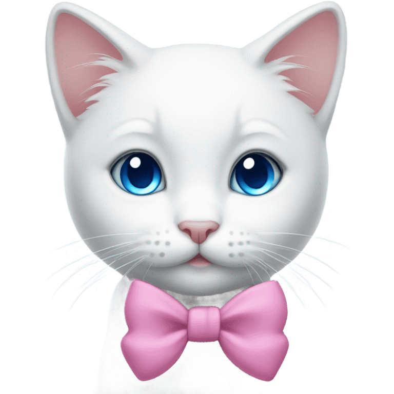 white kitty with blue eyes and a pink bow emoji