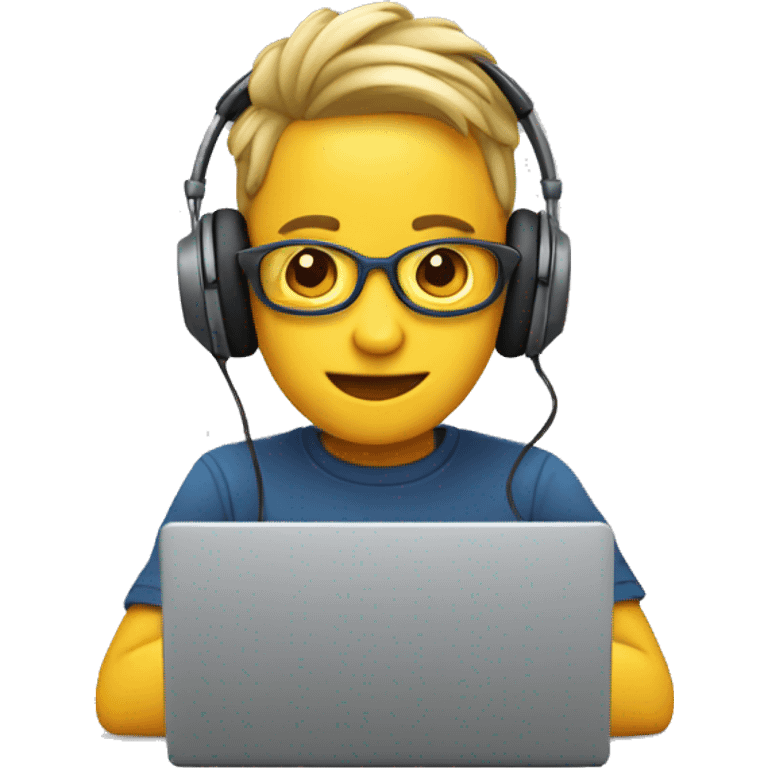 2d emoji working on laptop with headphones emoji