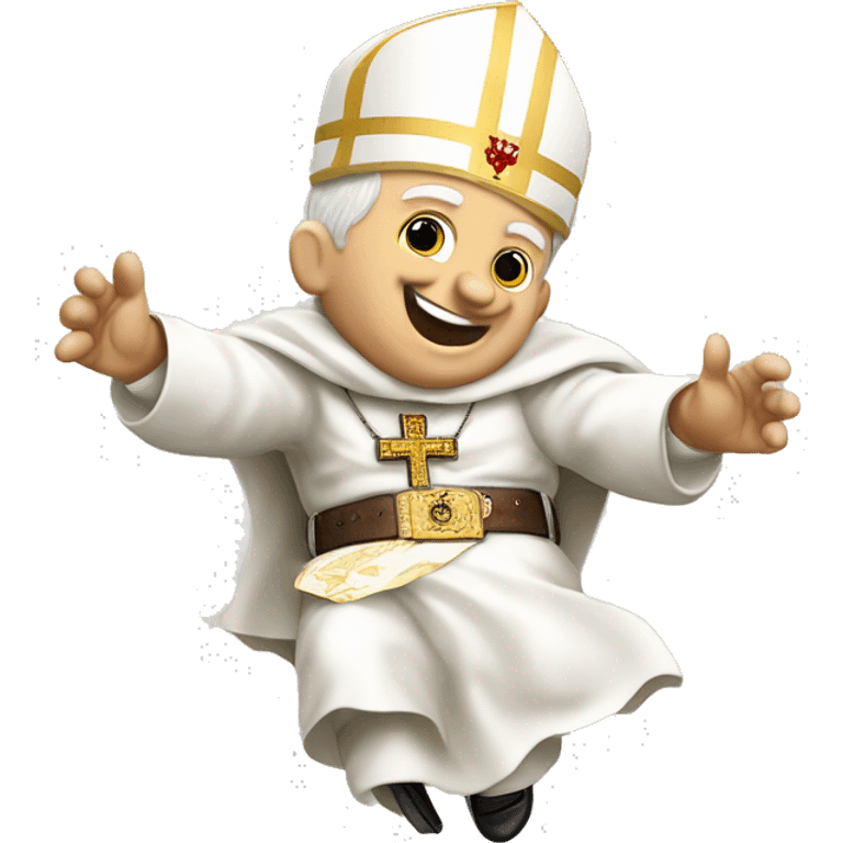 pope John Paul II jumping having text JP2GMD on his belt emoji