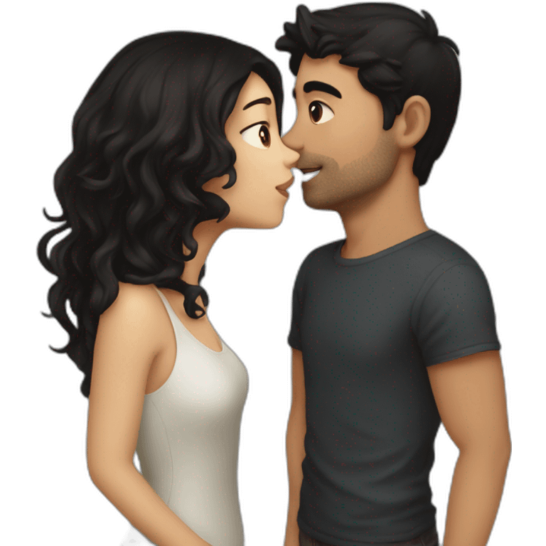 Girl with dark hair kissing guy with dark hair  emoji