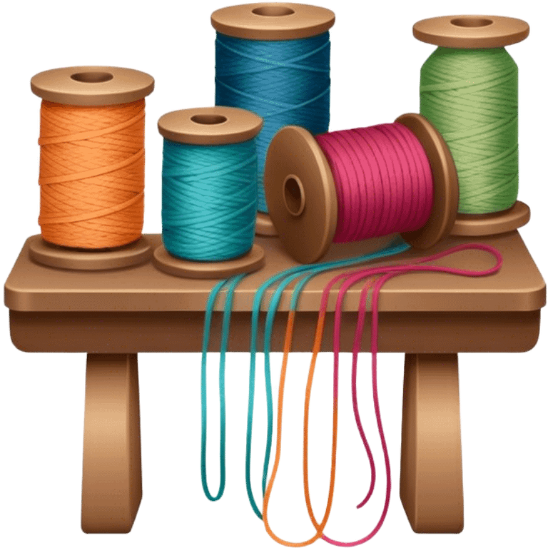 Weaving icon, spools of yarn, fabric swatches, sewing patterns, and finished clothes, minimalistic style, clean lines, transparent background. emoji