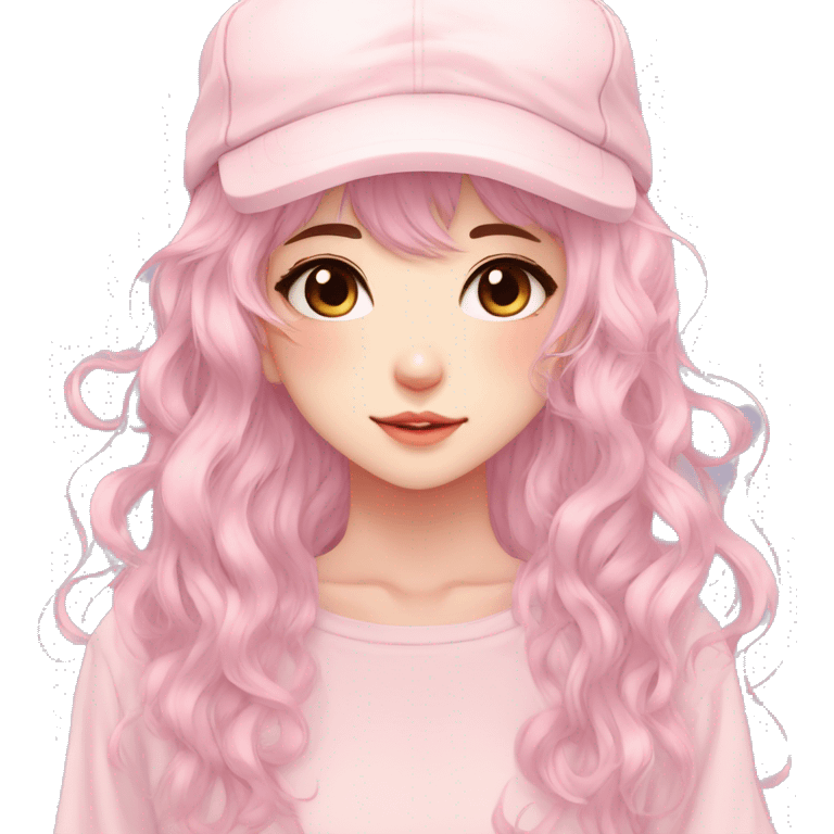 Gorgeous pastel anime girl with blushing face and hair garnitures and pretty hair and a cap aesthetic trending style emoji