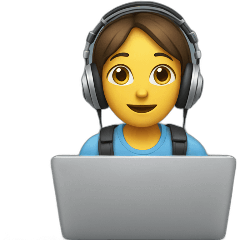 Using laptop with headphone emoji