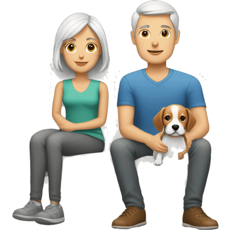 Grey hair White boy and girl with beagle Sit on couch emoji