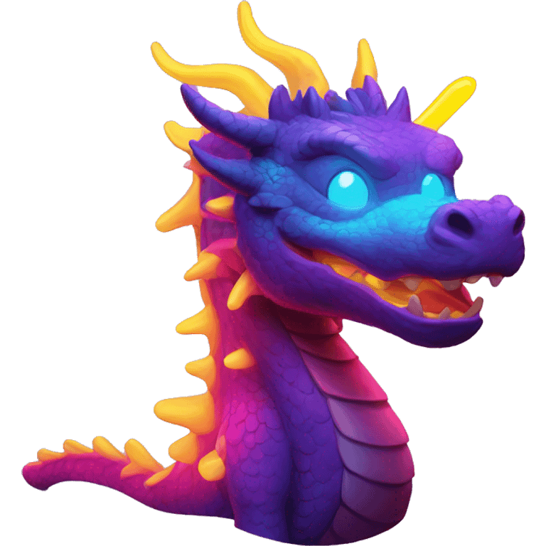 neon dragon, smiley face, symbol of 2024 emoji