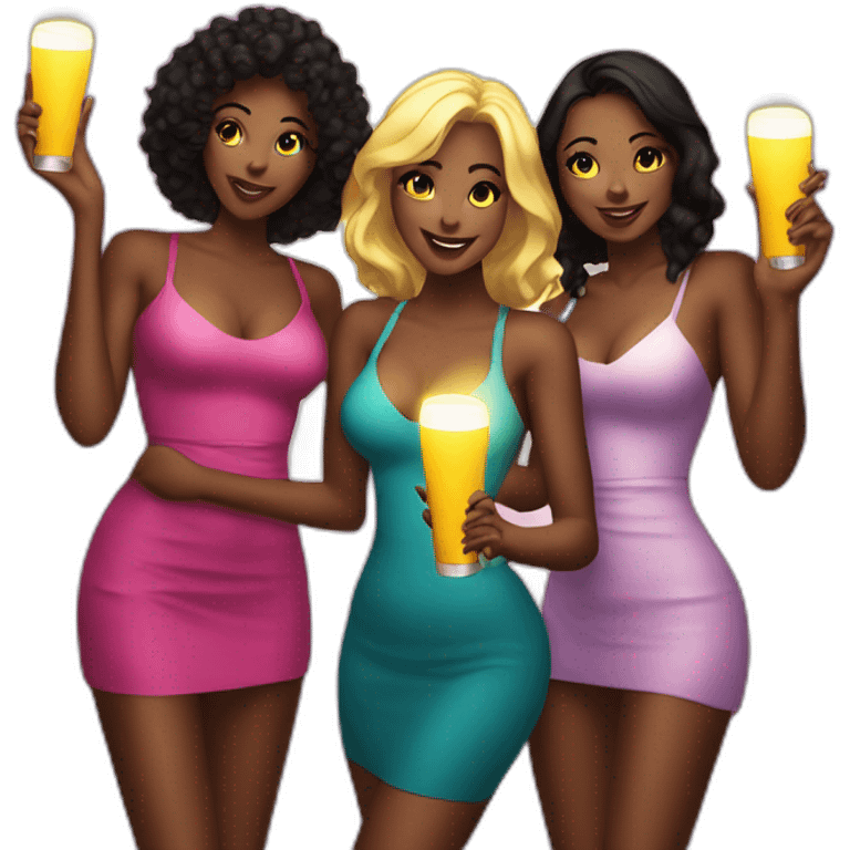 Multiple Bottle girls in nightclub holding a lit up sign emoji