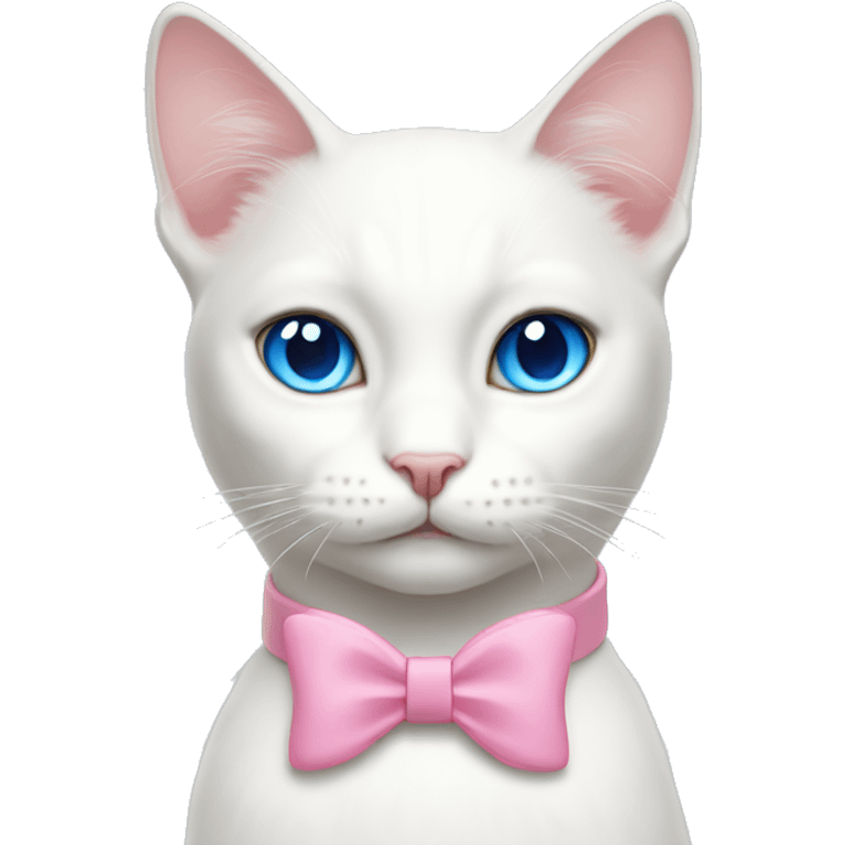 White cat blue eyes pink bow collar  emoji