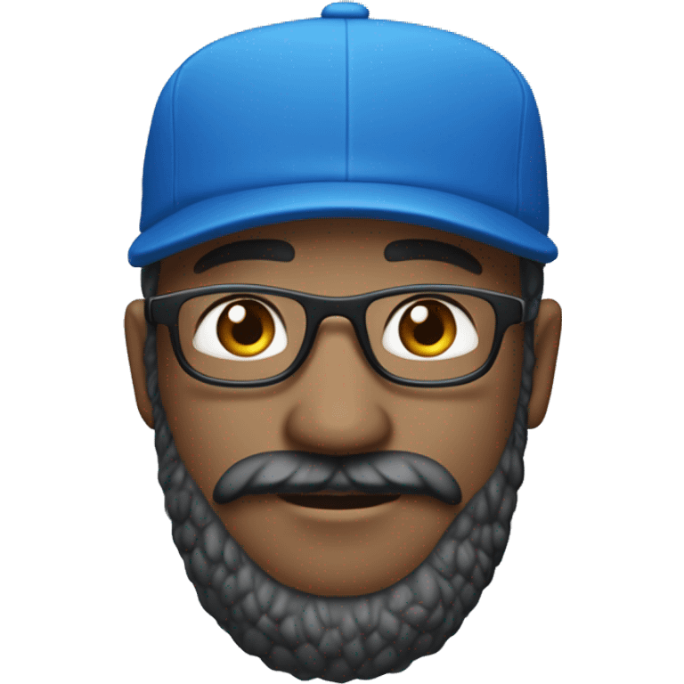 Homme blanc avec une petite barbe portant des lunettes bleues , une casquette jordan bleu , un survêtement bleu emoji