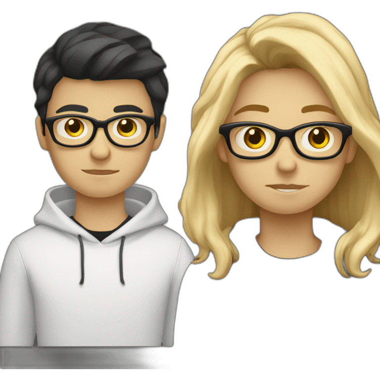 thin white teenager with blond hair.  He is cross-eyed and wears black glasses.  he has a triangular shaped head.  he is also wearing a white sweater.  he has dark eyes and a long face emoji