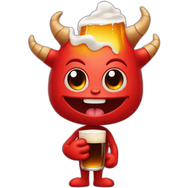 Small red devil holding a beer emoji